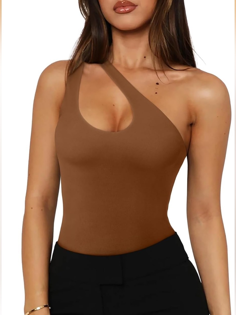 NWOT! Reoria Brown Asymmetrical Bodysuit Tank One Shoulder Medium